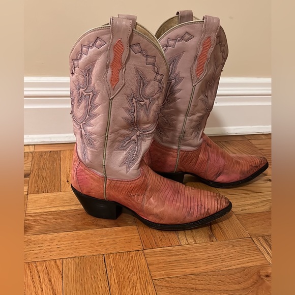 Dan Post Exotic PINK TEJU Lizard Western Womens Cowboy Boots 7 M - Picture 1 of 11